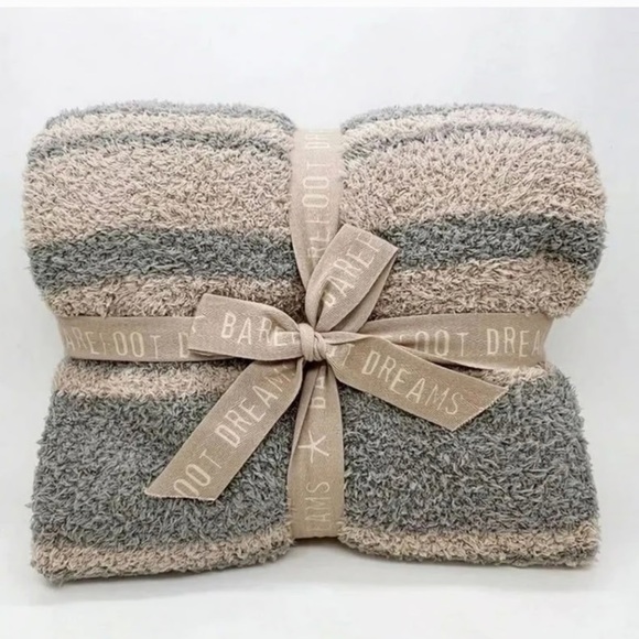 Barefoot Dreams Other - Barefoot Dreams CozyChic Variegated Stripe Throw Blanket, Tan/Warm Grey, 45”x60”